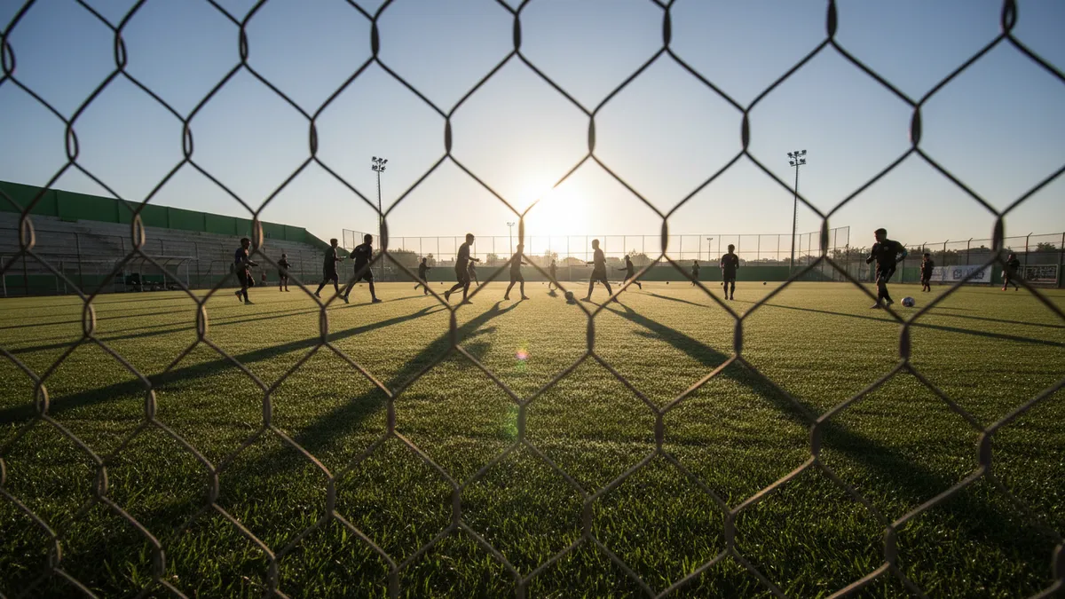 Entrenamiento matutino del equipo en un campo secundario de la UEFA Champions League.